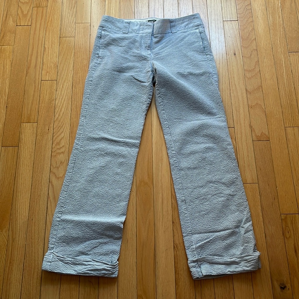 J. Crew Women’s City Fit Seersucker Wide Leg Pants Navy & White Pinstripe Size 6